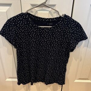 LC Lauren Conrad Navy and White Polka Dot Tee